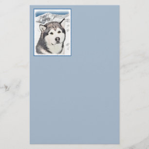 Alaska Malamute Painting - Cute Original Hund Art Brevpapper