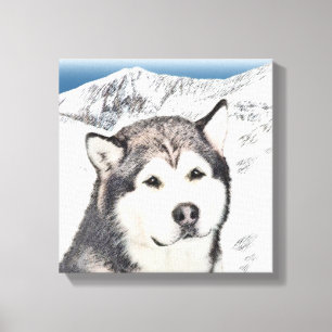 Alaska Malamute Painting - Cute Original Hund Art Canvastryck