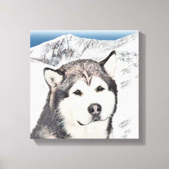 Alaska Malamute Painting - Cute Original Hund Art Canvastryck (Framsida)