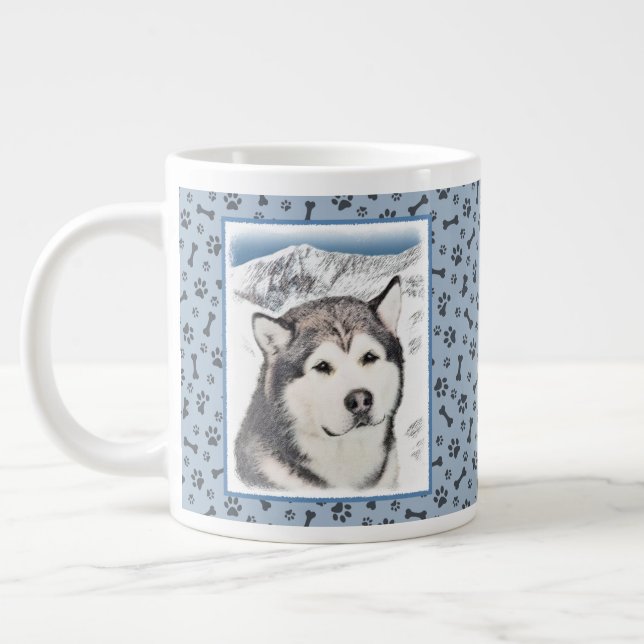 Alaska Malamute Painting - Cute Original Hund Art Jumbo Mugg (Vänster)