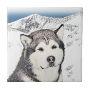 Alaska Malamute Painting - Cute Original Hund Art Kakelplatta