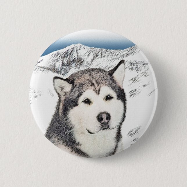 Alaska Malamute Painting - Cute Original Hund Art Knapp (Framsida)