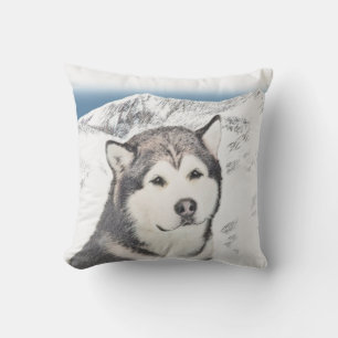 Alaska Malamute Painting - Cute Original Hund Art Kudde