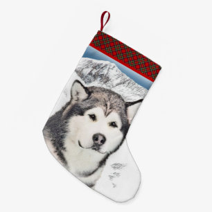 Alaska Malamute Painting - Cute Original Hund Art Liten Julstrumpa