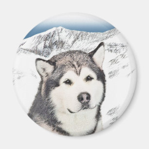 Alaska Malamute Painting - Cute Original Hund Art Magnet