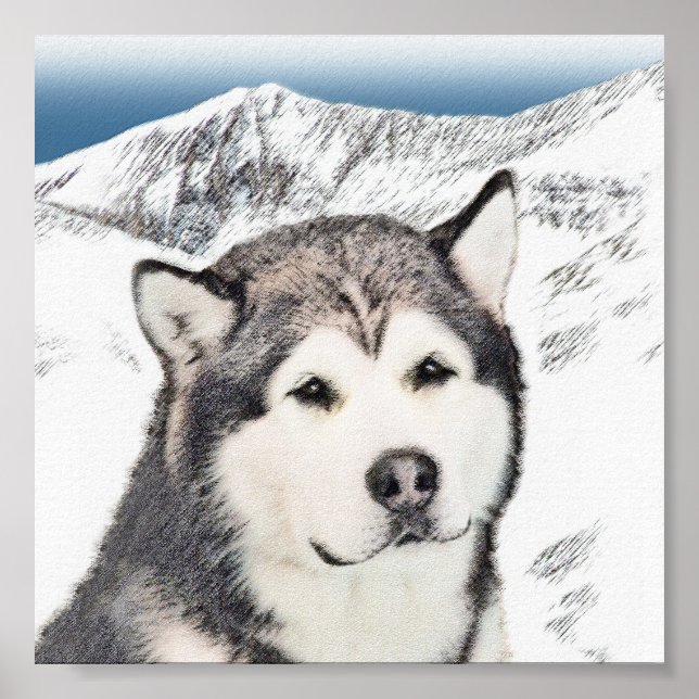 Alaska Malamute Painting - Cute Original Hund Art Poster (Framsidan)
