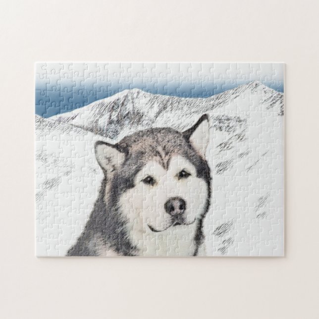 Alaska Malamute Painting - Cute Original Hund Art Pussel (Horisontell)