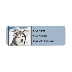 Alaska Malamute Painting - Cute Original Hund Art Returadress Etikett