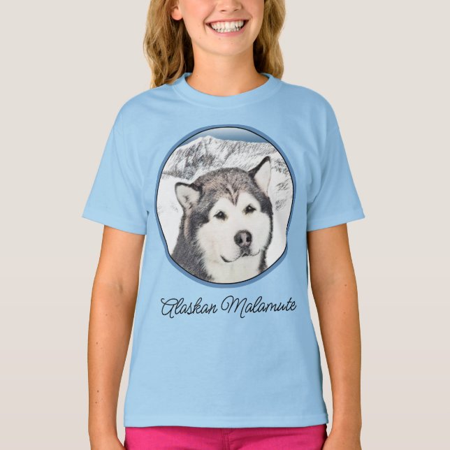 Alaska Malamute Painting - Cute Original Hund Art T Shirt (Framsida)