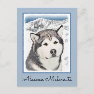 Alaska Malamute Painting - Cute Original Hund Art Vykort