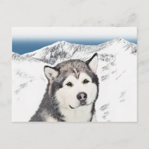 Alaska Malamute Painting - Cute Original Hund Art Vykort