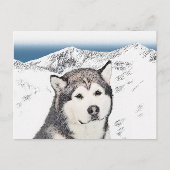 Alaska Malamute Painting - Cute Original Hund Art Vykort (Framsida)
