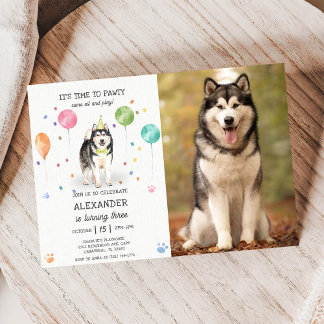 Alaska Malamute Pawty Puppy Birthday Rosa Photo Inbjudningar