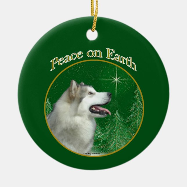 Alaska Malamute Peace Julgransprydnad Keramik (Framsidan)