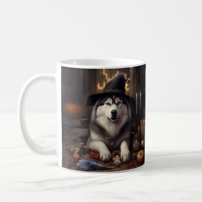 Alaska Malamute Pumpkins Halloween Scary Kaffemugg (Vänster)
