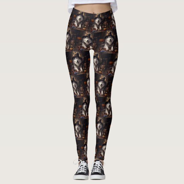 Alaska Malamute Pumpkins Halloween Scary Leggings (Framsida)