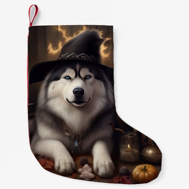 Alaska Malamute Pumpkins Halloween Scary Liten Julstrumpa (Framsidan)
