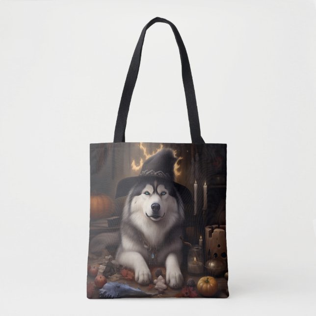 Alaska Malamute Pumpkins Halloween Scary Tygkasse (Framsida)