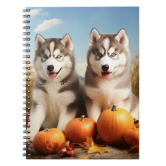 Alaska Malamute Puppy Autumn Delight Pumpkin Anteckningsbok (Framsidan)