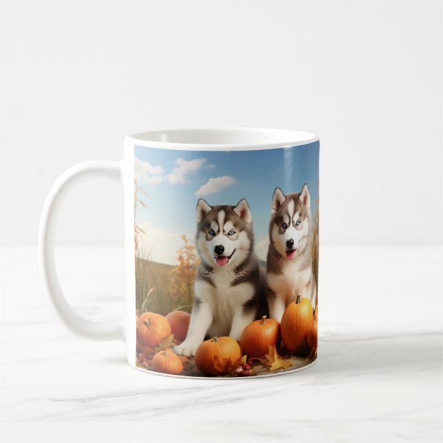 Alaska Malamute Puppy Autumn Delight Pumpkin Kaffemugg (Vänster)