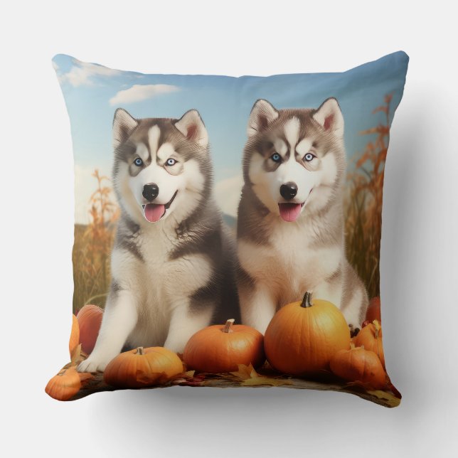 Alaska Malamute Puppy Autumn Delight Pumpkin Kudde (Framsida)