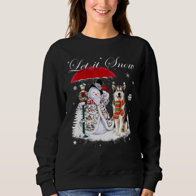 Alaska Malamute Santa Hund jul Snögubbe Julafton T Shirt (Framsida)