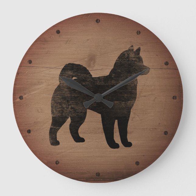 Alaska Malamute Silhouette Rustic Stor Klocka (Framsida)