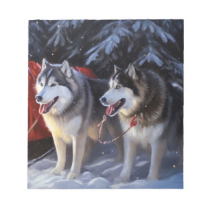 Alaska Malamute Snowy Sleigh Ride Jul Anteckningsblock