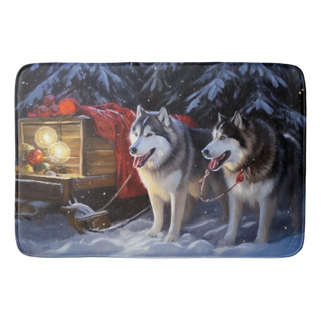 Alaska Malamute Snowy Sleigh Ride Jul Badrumsmatta (Framsidan)