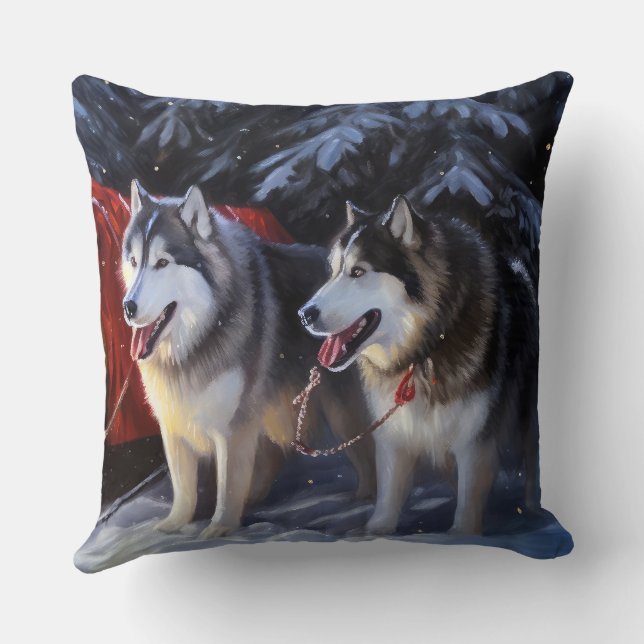 Alaska Malamute Snowy Sleigh Ride Jul Kudde (Baksida)