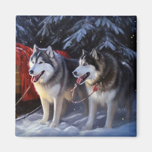 Alaska Malamute Snowy Sleigh Ride Jul Magnet