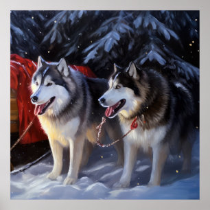 Alaska Malamute Snowy Sleigh Ride Jul Poster