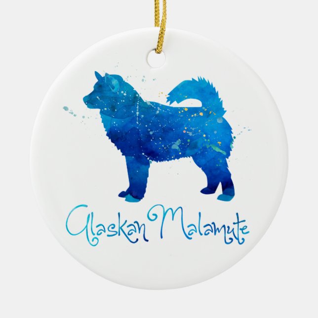 Alaska Malamute Watercolor Julgransprydnad Keramik (Framsidan)