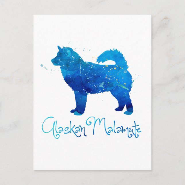 Alaska Malamute Watercolor Vykort (Framsida)