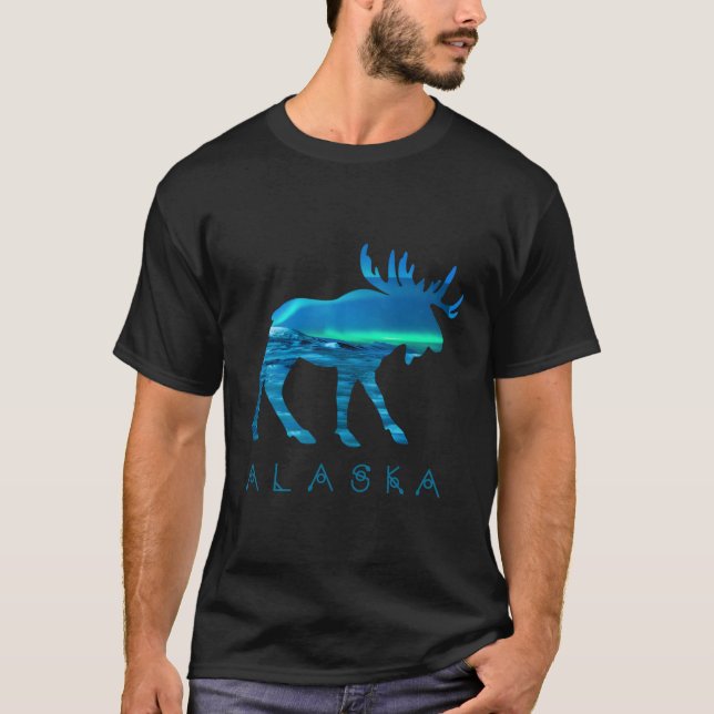 Alaska med Aurora Borealis Snö Scene T Shirt (Framsida)
