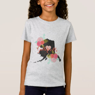 Alaska Monogram State Chalkboard Blommigt & Heart T-shirt