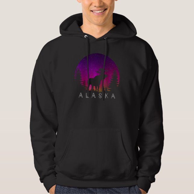 Alaska Moose Aurora Borealis  Alaskan Landscape Ph Hoodie (Framsida)