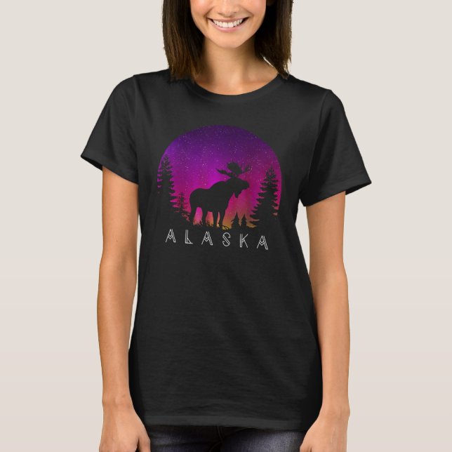 Alaska Moose Aurora Borealis  Alaskan Landscape Ph T Shirt (Framsida)