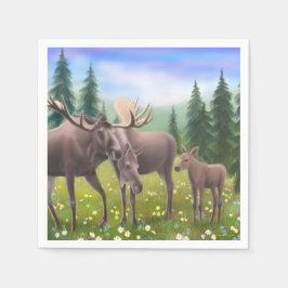 Alaska Moose Family Papper Napkins Pappersservett