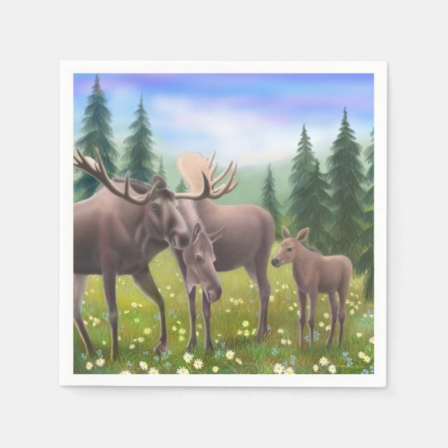 Alaska Moose Family Papper Napkins Pappersservett (Framsidan)