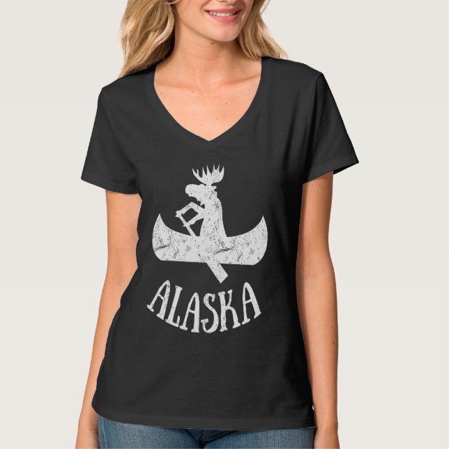 Alaska Moose Moose Canoe Vacation T Shirt (Framsida)