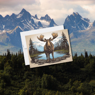Alaska Moose som står på sten vid vatten Vykort