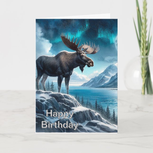 Alaska Moose vid Nattens födelsedag Kort (Framsida)