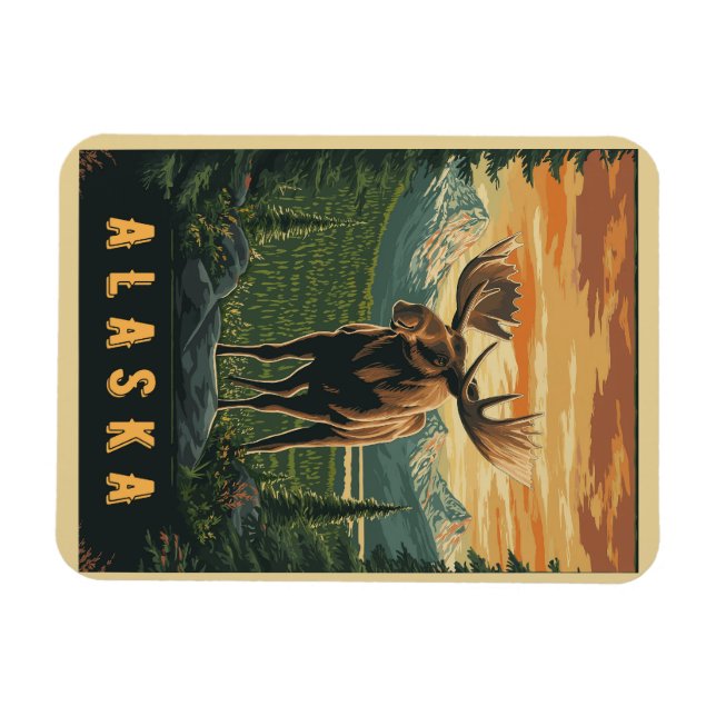Alaska Moose - Vintage Wilderness Magnet (Horisontell)