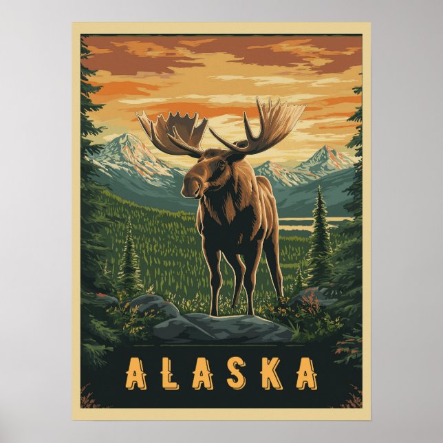 Alaska Moose - Vintage Wilderness Poster (Framsidan)