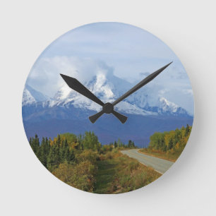Alaska Mountain Träd Natature Forest Destiny Seaso Rund Klocka