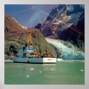 Alaska Mountain Waterfall View & Boat Poster