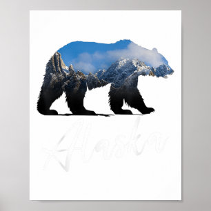 Alaska Mountains Bear Grizzly Alaska State Souven Poster