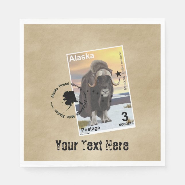 Alaska Muskox Postage Frimärke Souvenir Pappersservett (Framsidan)