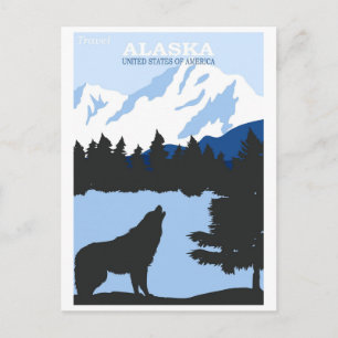 Alaska Natur Varg Blå Vintage Resa Affisch Vykort